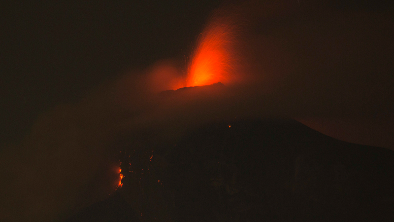 A long exposure shot of the eruption.